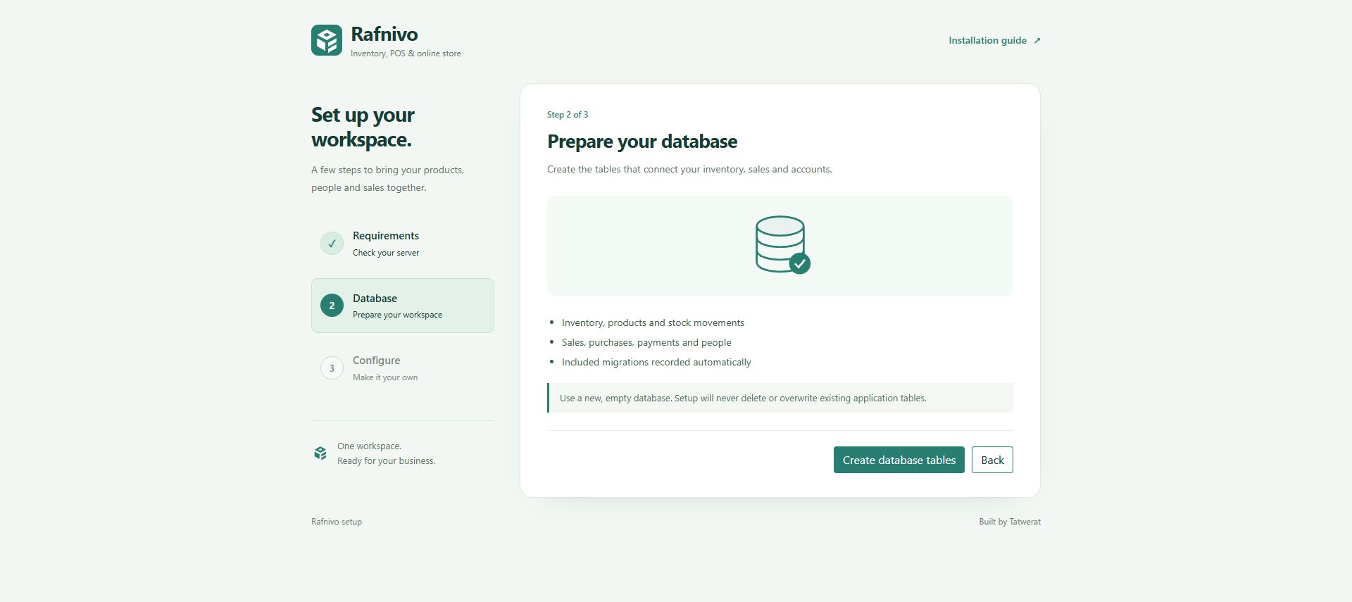 2. Database screen